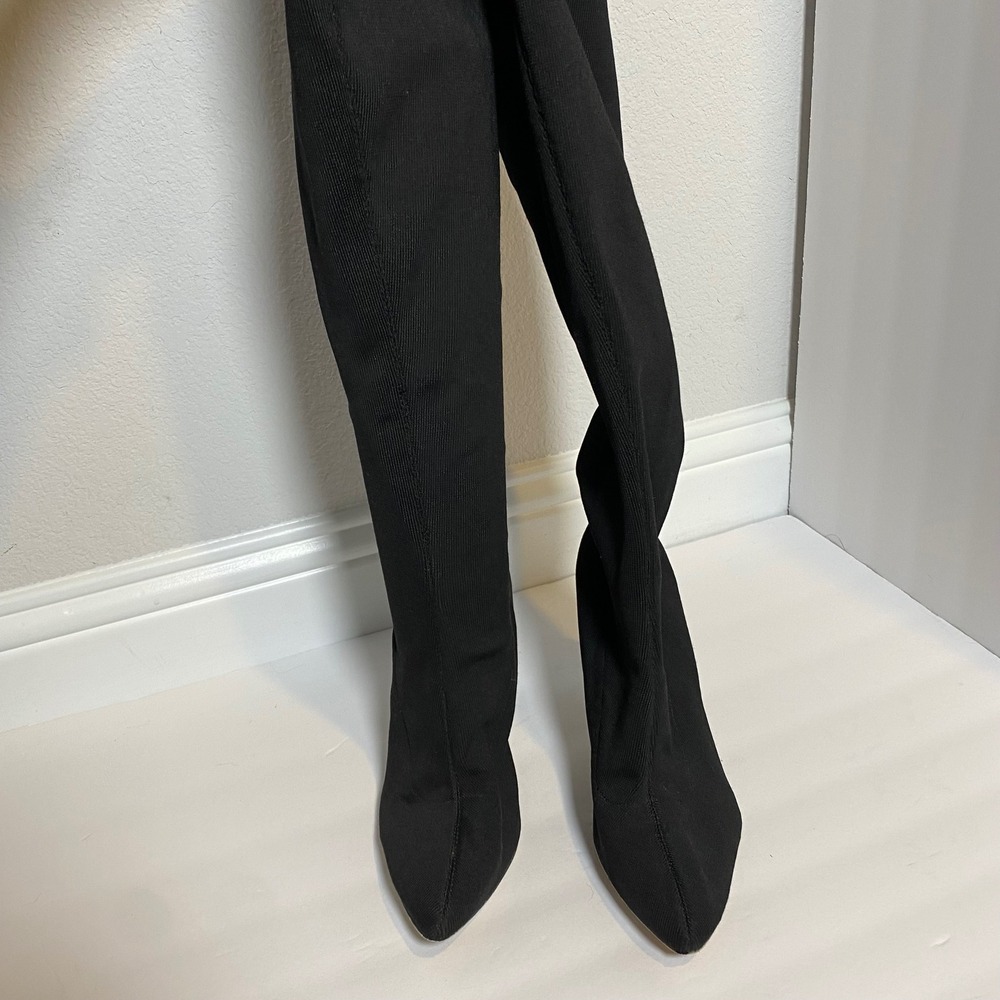 The Fix Black Knit Thigh High Boots Pointed Toe Block Heel Size 9.5 Minimalist - Picture 3 of 9